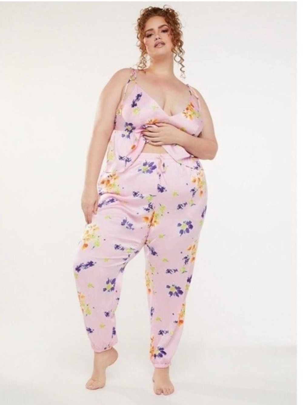 NWT Savage X Fenty Pink Night Blooms Satin 2 Piece Sleep Set Cami and Pant 2X